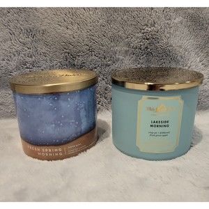 *NWT*2 Bath & Body Works 3 wick candles.Lakeside Morning & Fresh Spring Morning